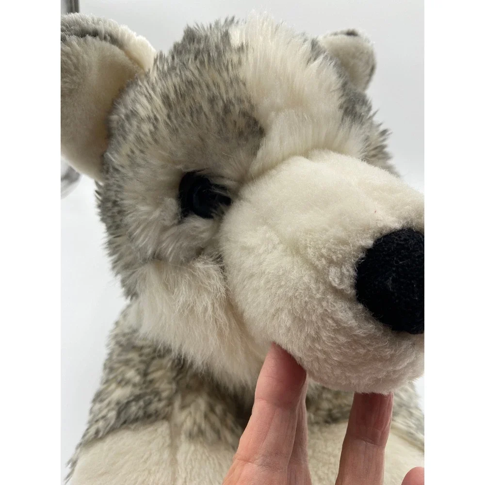 Aurora Husky Dog Plush Gray White Large 28 Inch Realistic Blue Eyes Lying Down